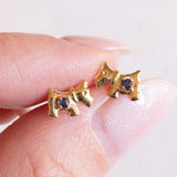 Vintage Schnauzer Hundeohrringe aus 18 Karat Gelbgold mit blauem Topas, 70er Jahre