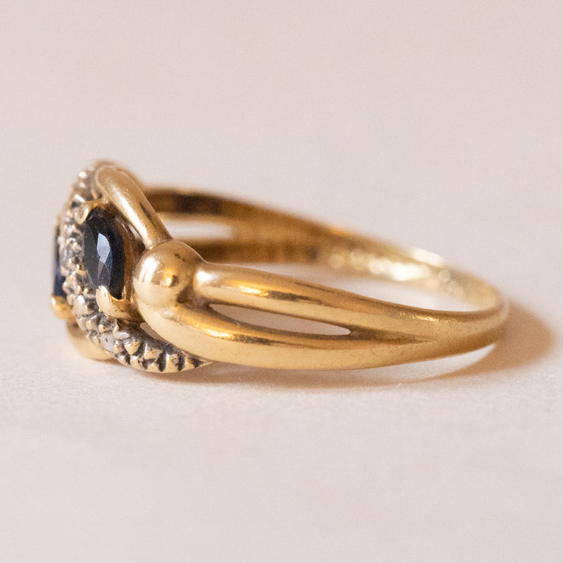 Anello vintage in oro 18K con zaffiri e diamanti, anni ‘60