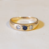 Vintage gypsy ring in 14K gold with sapphire (0.10ct approx.) And diamonds (0.24ctw approx.), 1950s