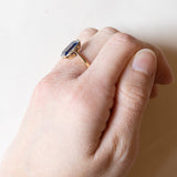 Synthetischer Saphir- und Diamantring im Vintage-Art-Deco-Stil aus 18 Karat Gold, 50er Jahre