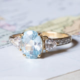 Vintage 18K gold ring with synthetic blue spinel and white stones, 1980s