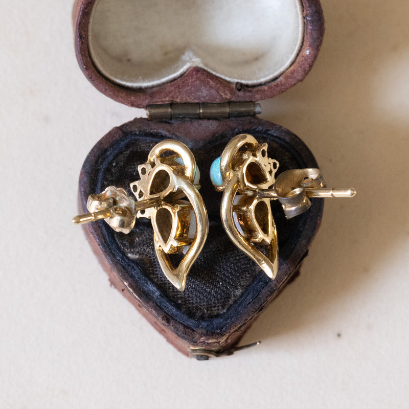 Orecchini vintage in oro 14K con opali e diamanti, anni ‘70