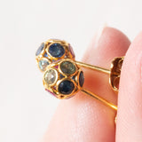 Boucles d'oreilles vintage en or 18 carats avec rubis, saphirs bleus et saphirs verts, 70