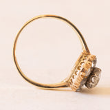 Antiker Gänseblümchen-Ring aus 14 Karat Gelbgold und Silber mit Diamanten aus der Mitte der alten Mine (ca. 0.40 ct) und Rosetten-Seitendiamanten, 10er Jahre