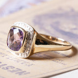 🔮 Anello vintage in oro 9K con ametista e diamanti, anni ‘70