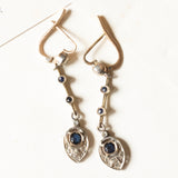 Antike Ohrringe aus 18 Karat Gelbgold und Silber mit Saphiren und Diamanten im Rosenschliff, Anfang des 900. Jahrhunderts