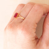 Vintage Solitärring in 18K Gelbgold mit synthetischem Rubin (ca. 2ct), 50er/60er Jahre