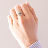 Vintage Ring aus 14 Karat Gelbgold und Weißgold mit Halbmond-Diamanten im Brillantschliff (ca. 0.26 Karat), 70er Jahre