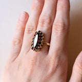Vintage 8K gold daisy ring with garnets, 1960s