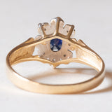 Vintage 14 Karat Gelb- und Weißgold mit Saphir (ca. 0.35 ct) und Diamanten (ca. 0.08 ctw), Gänseblümchenring, 50er/60er Jahre