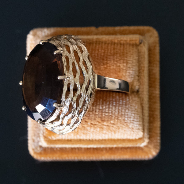 Vintage cocktail ring in 14K gold with smoky quartz (approx.21ct), 1960s / 1970s