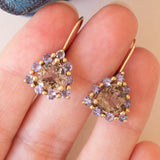 Vintage Ohrringe aus 9 Karat Gold mit Rauchquarz und lila Iolithen, 80er Jahre