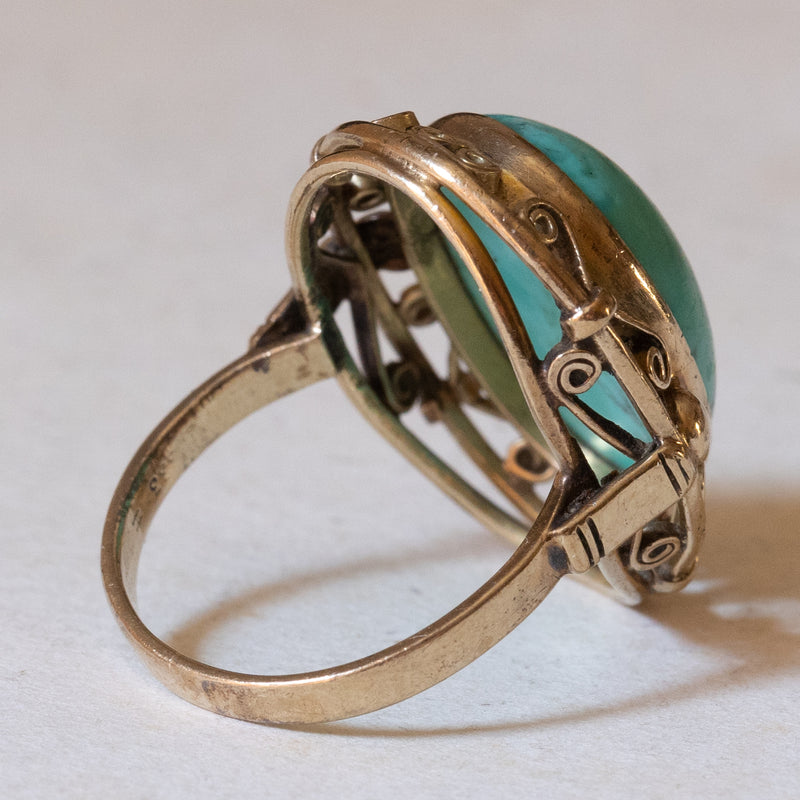 8K gold ring with turquoise, 1940s