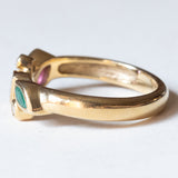 Vintage 14K gold ring with ruby, emerald, sapphire and diamonds (0.05ctw approx.), 1970s / 1980s