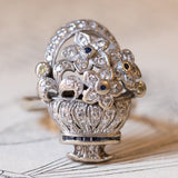 Vintage Flower Basket Ring aus 18 Karat Gold, weißen Diamanten, gelben Fancy-Diamanten und Saphiren, 60er