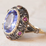 Vintage-Ring im antiken Stil aus 18 Karat Gold und Silber mit Saphir und Rubinen