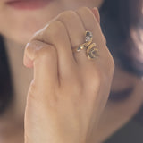 Anello vintage in oro 14K con topazio giallo (1.20ct ca.) e diamanti (0.24ctw ca.), anni ‘70/‘80