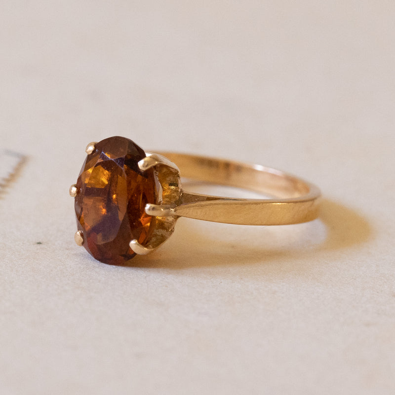 Solitaire ring in 18K gold with citrine quartz, 1960s