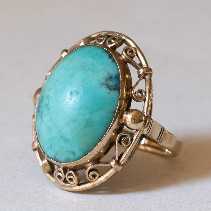 8K gold ring with turquoise, 1940s