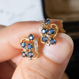 Boucles d'oreilles vintage en or 18 carats avec saphirs et diamants, 70