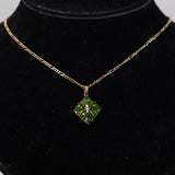 Collier vintage en chromodiopside et diamants en or 8 carats, 80
