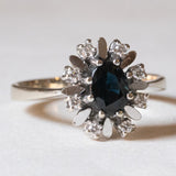 Vintage Ring aus 14 Karat Weißgold mit Saphiren (ca. 1.15 ct) und Diamanten (ca. 0.12 ctw), 70er Jahre