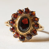 Vintage 18 Karat Gelbgold-Granat-Gänseblümchen-Ring, 60er Jahre