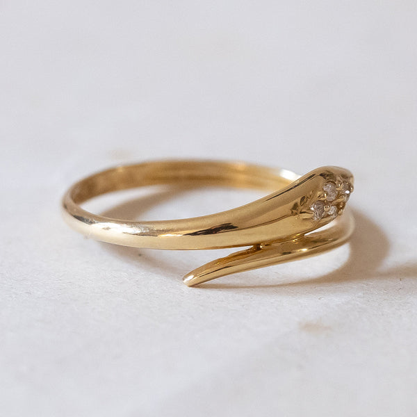 Vintage snake ring in 18K gold with diamonds, 70s / 80s