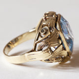 Anello vintage in oro 14K con spinello azzurro, anni ‘60/‘70