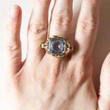 Anello vintage in oro 14K con spinello azzurro, anni ‘60/‘70