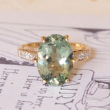 Золотое кольцо 9К с зеленым турмалином и белыми камнями, 60-е гг.