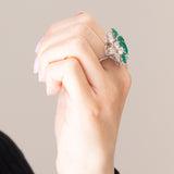 Vintage-Ring aus 18-karätigem Weißgold mit Diamanten (ca. 2 Karat) und Smaragd (ca. 1.90 Karat), 70er Jahre