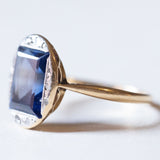 Synthetischer Saphir- und Diamantring im Vintage-Art-Deco-Stil aus 18 Karat Gold, 50er Jahre