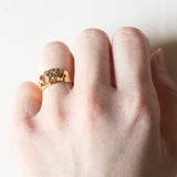 Vintage-Ring aus 18 Karat Gold mit weißer und fuchsiafarbener Glaspaste sowie rosa und orangefarbener Glaspaste, 70er/80er Jahre
