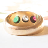 Vintage Gypsy Ring in 18 Karat Gelbgold mit Rubin (ca. 0.30 ct), Diamant (ca. 0.25 ct) und Smaragd (ca. 0.25 ct), 70er Jahre