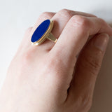 Anello vintage da sigillo in oro 14K con lapislazzuli, anni ‘50/‘60