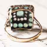 Anello vintage in oro giallo 18K e argento con smeraldi e diamanti di taglio rosetta, anni ‘50