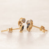 Vintage 18K gold sapphire and diamond earrings, 60s/70s
