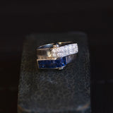 18K white gold ring with sapphires (approx. 0.70ctw) and brilliant cut diamonds (approx. 0.70ctw), 1940s / 1950s