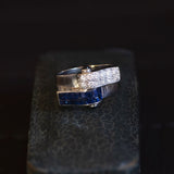18K white gold ring with sapphires (approx. 0.70ctw) and brilliant cut diamonds (approx. 0.70ctw), 40s / 50s