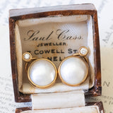 Boucles d'oreilles vintage en or 18 carats avec perles Mabe et diamants (0.20 ct environ), 60