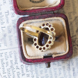 Anello a margherita vintage in oro 8K con granati, anni '50