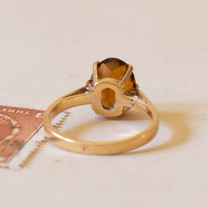 Solitaire ring in 18K gold with citrine quartz, 1960s