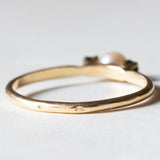 Trilogy ring in 18K gold with pearl and sapphires, 60s