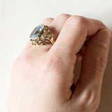 Anello vintage in oro 14K con spinello azzurro, anni ‘60/‘70