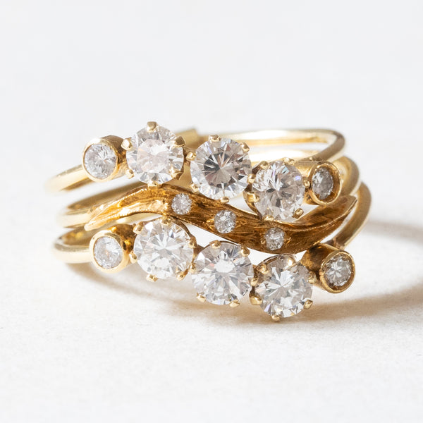 Anello “Harem” vintage in oro giallo 18K con diamanti di taglio brillante (1.15ctw ca.), anni ‘60/‘70