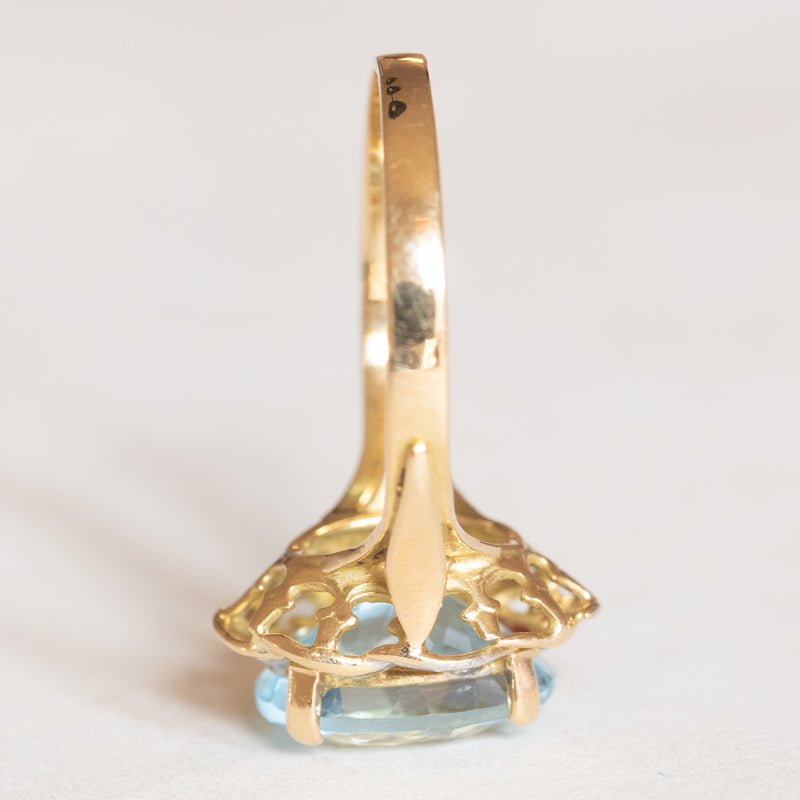 Anello Vintage In Stile Art Déco In Oro Bianco 9K Con Topazio Azzurro - Foto 6