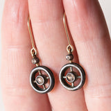 Antique 18K yellow gold and silver pendant earrings with rose cut diamonds, early 900s