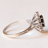 Vintage 18 Karat Weißgold Saphir (ca. 0.90 ct) und Diamanten (ca. 0.36 ctw) Gänseblümchenring, 70er Jahre