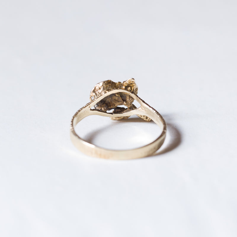 Vintage 14K gold rose decorated ring, 60s / 70s